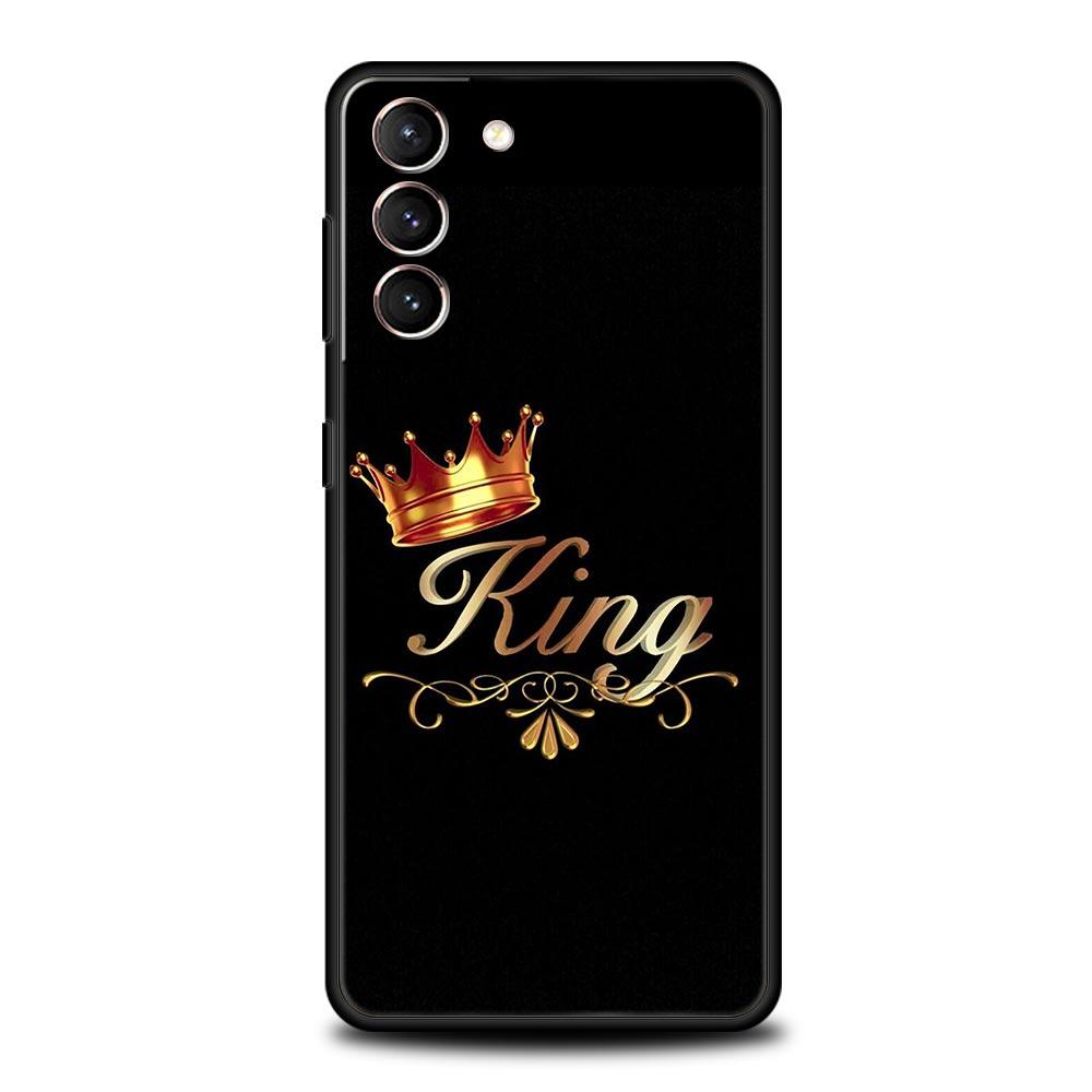 Couple Style Cartoon Crown king Queen Phone Case For Samsung Galaxy S24 S23 S22 S20 Ultra S21 FE 5G S10 S9 Plus S10E S8 Cover
