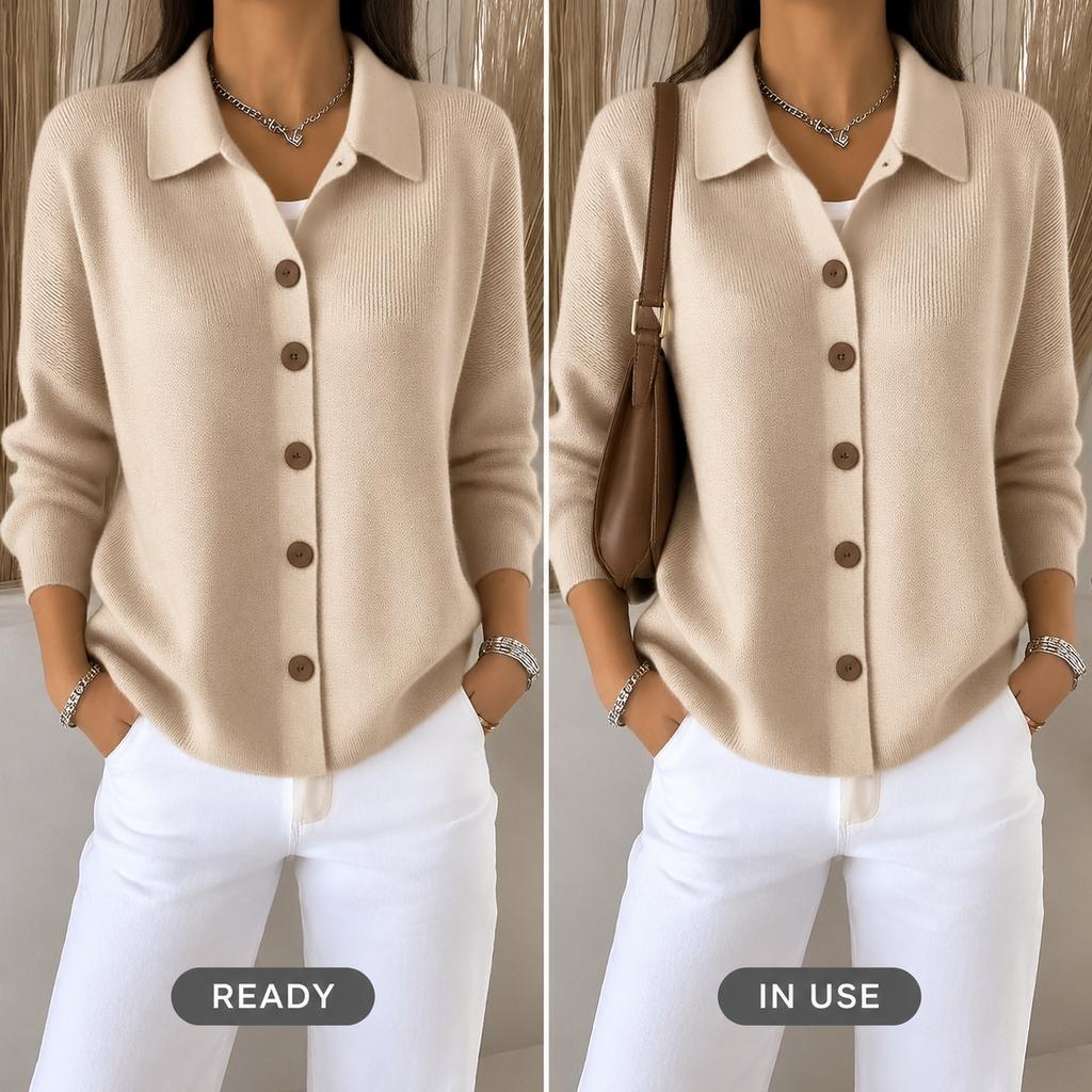 Western Standard Size Women'S Autumn Winter Premium Elegant Casual Soft Pullover Lapel Cardigan Sweater Women