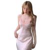 Pink leopard print sexy pajamas women's summer ice silk suspender nightgown nightgown with chest pad loungewear set can be worn outside