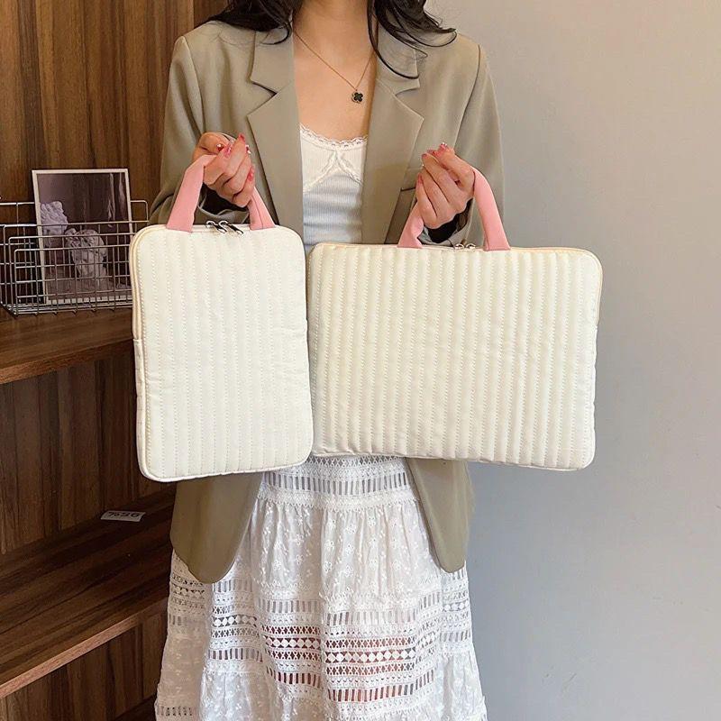 

Cute contrasting color portable 11-inch suitable iPadpro tablet liner bag 14-inch notebook protective case storage bag Small (can hold 7-13 inches) білий