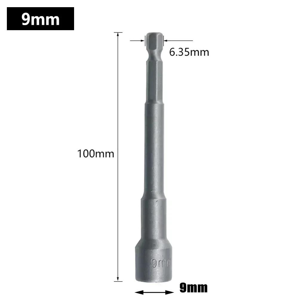 100mm Länge Vertiefen Kraft Nusstreiber Bohrer 6-19MM Schlag Stecknussadapter Für Elektrowerkzeuge 6,35MM Sechskantschaft