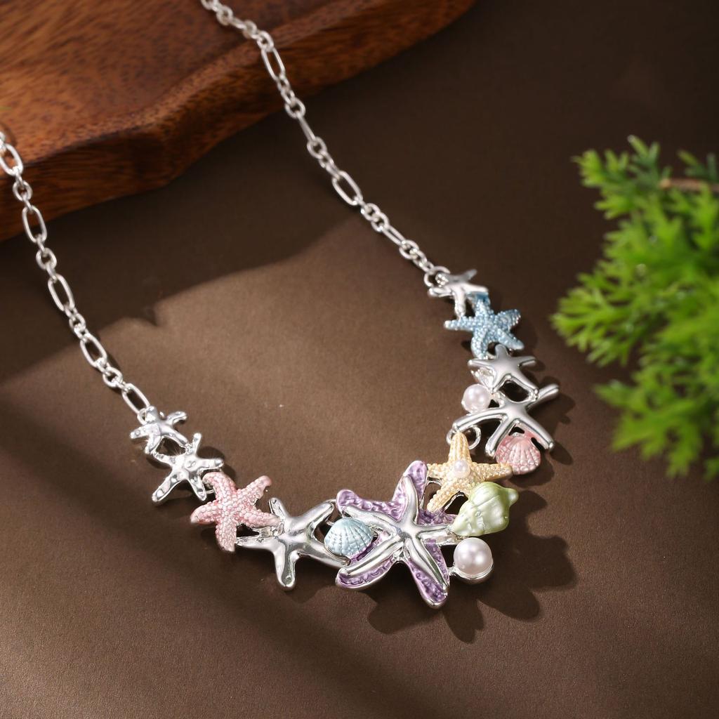 New Enamel Pearl Starfish Necklace, Women's Summer Beach Versatile Starfish Premium Necklace