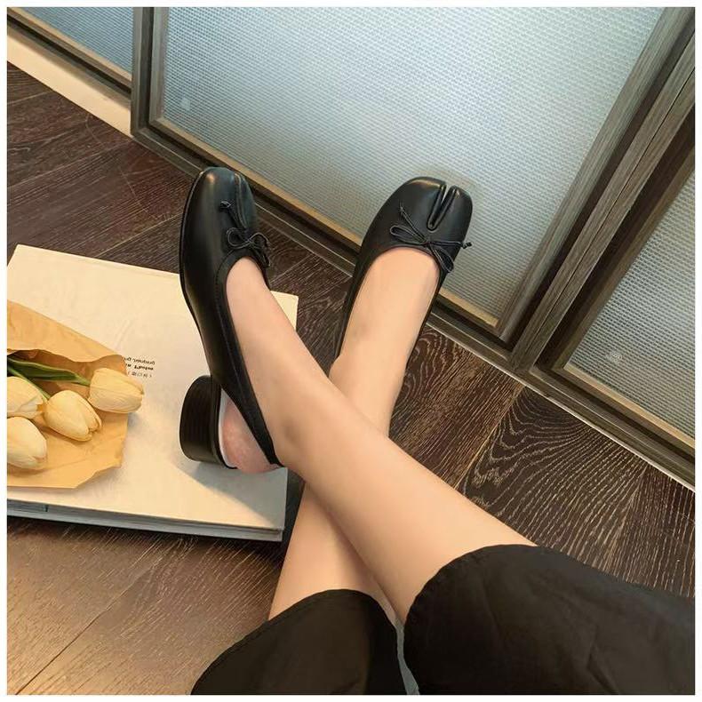 New Brand Design Fashion 3CM Tabi Sandals  Split Heel Ballet  Summer High Heel Single Shoes Bow Mary Jane Shoes