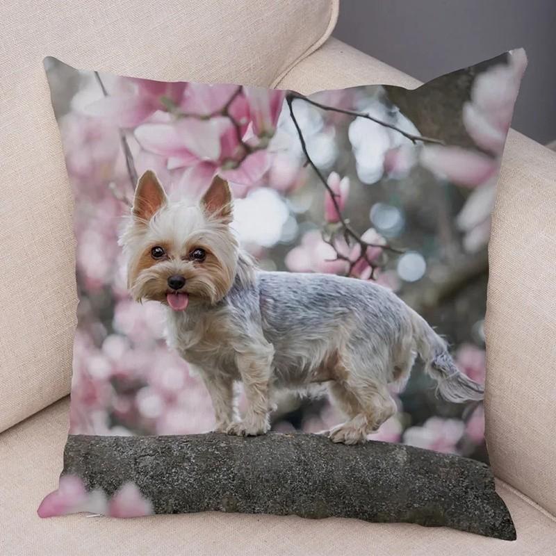 Yorkshire Terrier In Blumigen Rosa Szenen Muster Kissenbezug Geeignet Für Sofa Schlafzimmer Auto Kissenbezug