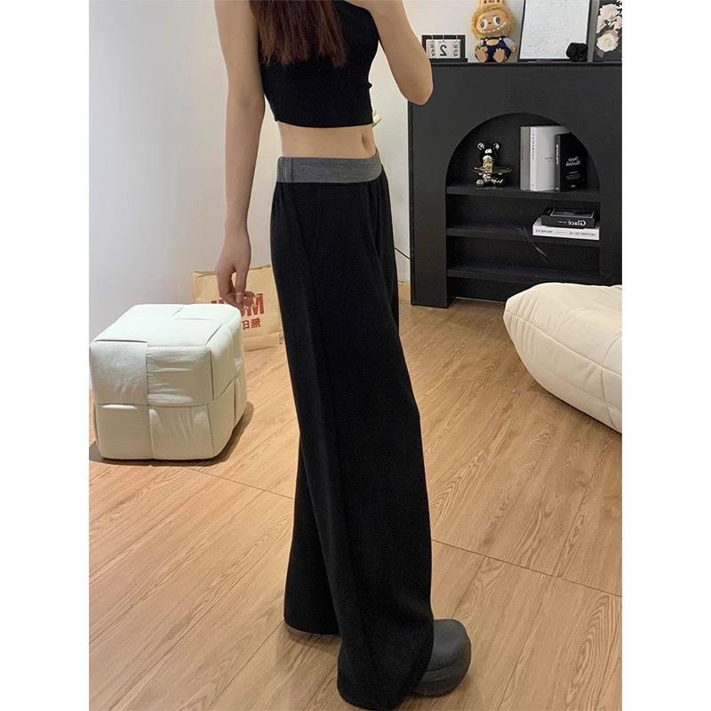 Patchwork Color Collision Low-waisted Wide-legged Sweatpants Women's Pant Plus Size Spring and Autumn Lazy Wind Casual Dragging Ground Sweatpants