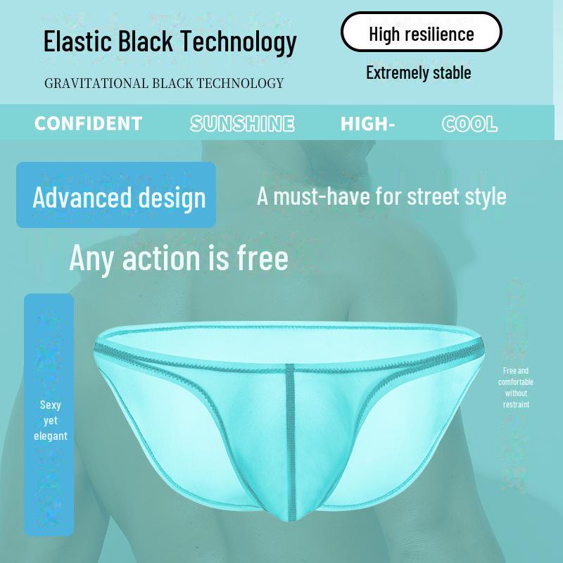 Slip da uomo in seta ghiacciata ultrasottile: Trasparente, 50g, astuccio a forma di U, vita bassa sexy, traspirante.