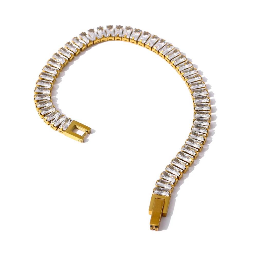 Yhpup Waterproof Stainless Steel Metal Chain Exquisite Shiny Cubic Zirconia Collar Necklace Accessories