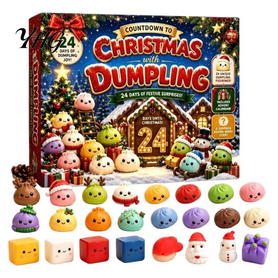 Stocking Stuffers for Kids 2026 Christmas Squeeze Toy Advent Calendar, 24-Day Dumpling Bun Fidget Anxiety Relief Toys Countdown Box, Soft TPR