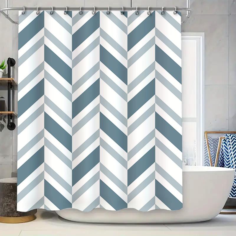 

Modern Chevron Striped Shower Curtain Blue White Bath Decor Waterproof Fabric, 180Cm * 135Cm (71 X 53) Set Of Hook Rings Include W60H190(CM)-1 Pcs