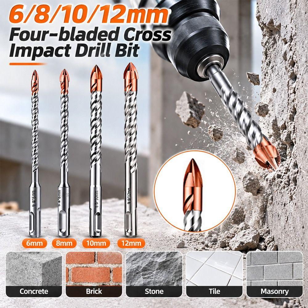 Extended Four-bladed Cross Impact Drill Bit Concrete Drill Bit Brick Wall Drilling