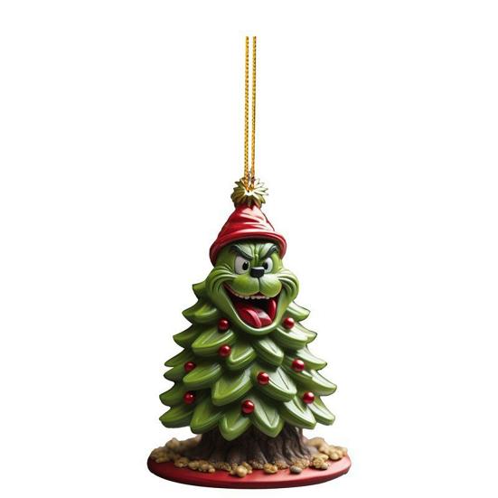 Green Elf Christmas Tree Ornament 2D Flat Acrylic Car Rear Mirror Charm Cartoon Elf Christmas Tree Hanging Pendant for Holiday Tree Window Wall Decor