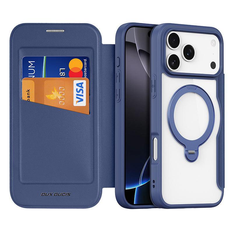 Dux Ducis for Iphone 18 17 Air 16 Pro Max Plus 17e Case Magsafe Wireless Charging Rotating Metal Magnetic Stand Pu Leather Cover
