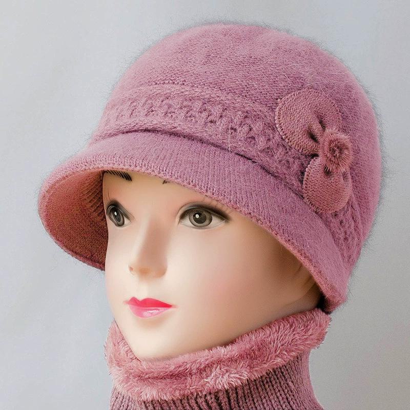 Elegantní vlněná čepice a šála pro zralé ženy - Plus sametově hřejivé, pletenina z veverčí vlny, všestranný design pro podzim/zimu