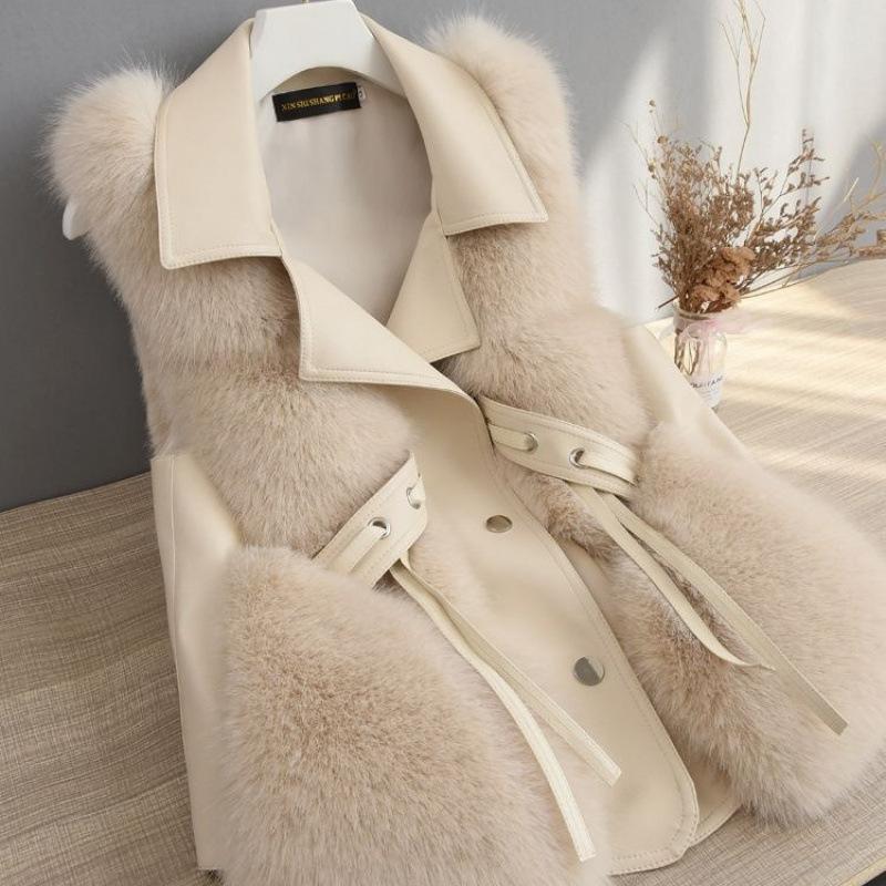 Autumn and Winter New Leather Vest Short Imitation Fox Fur Coat Slim Mao Mao Tank Top Vest.