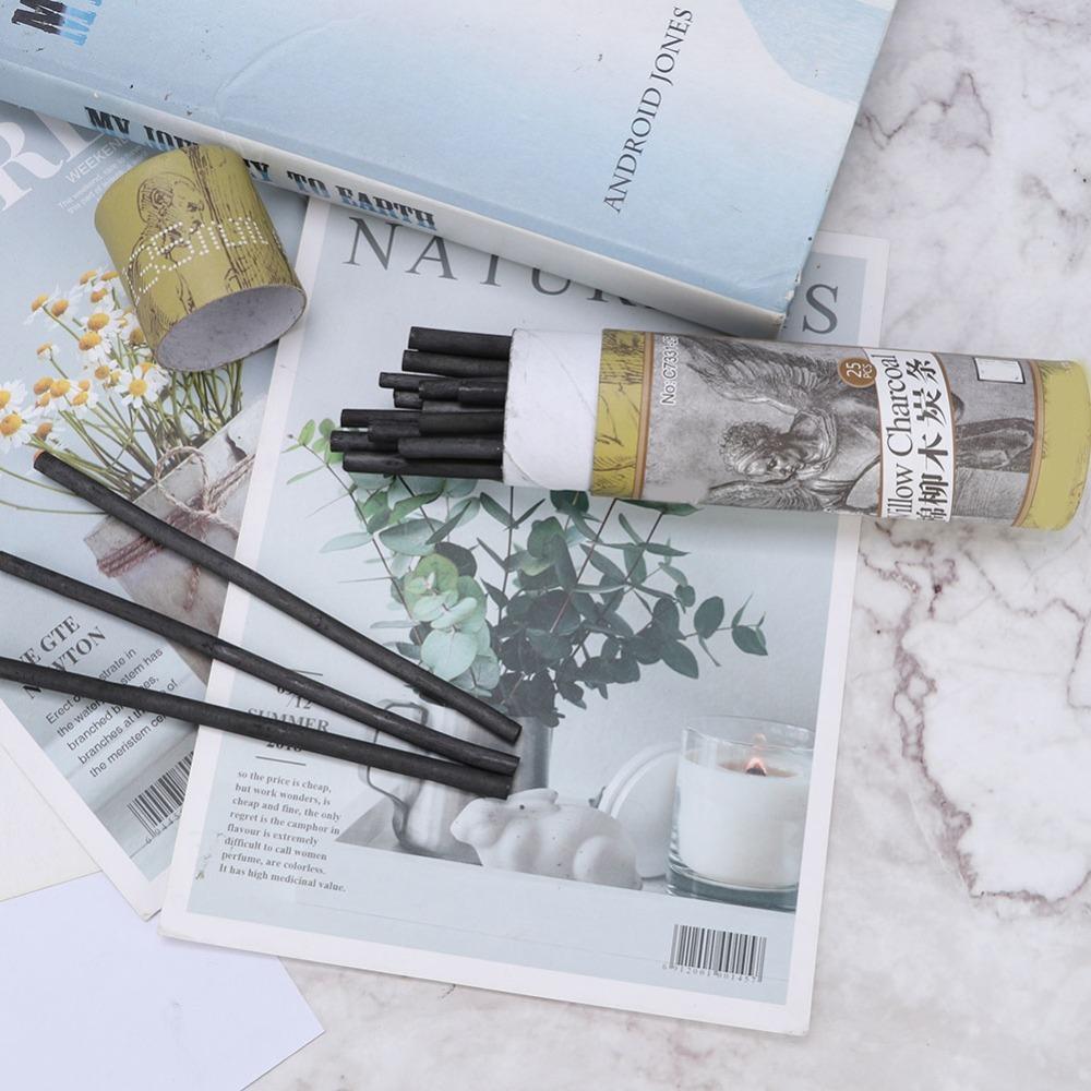 25PCS Four Types Charcoal Sticks Smooth Artist Charcoal Strips  Hand Draft Practice Charcoal Pencil 7331