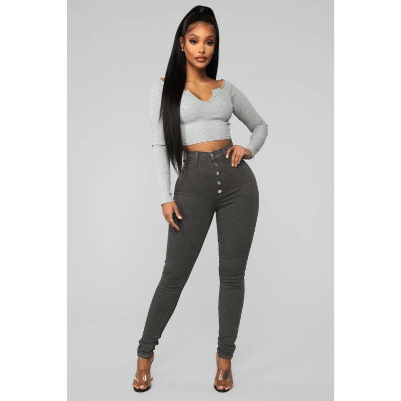 Women's Jeans Plus Size High Waist Multi Button Long Slimming Hip Lifting Pants