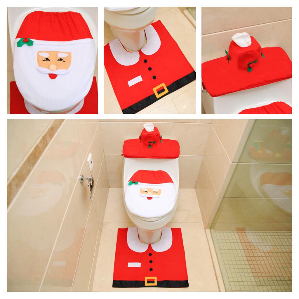 Cheap 3PCS Fancy Santa Toilet Seat Cover and Rug Bathroom Set Christmas