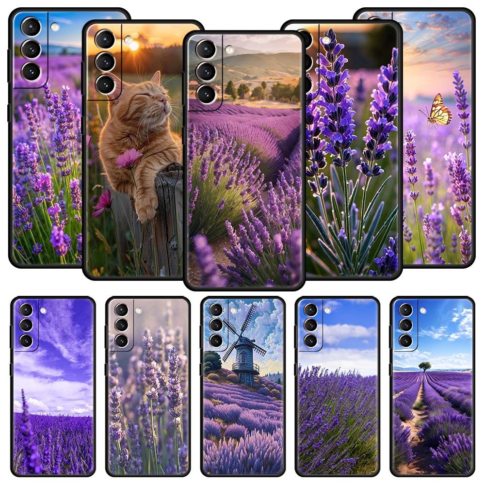 Simple Lavender Purple Flowers Phone Case For Samsung Galaxy S24 S23 S22 S20 Ultra S21 FE 5G S10 S9 Plus S10E S8 Soft Cover