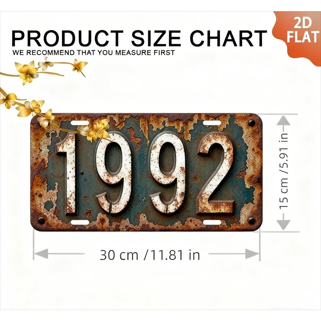 High Definition Metal Tin Sign Vintage Year Number License Plate Style Rustic Retro Wall Art Decor for Home Bar Garage