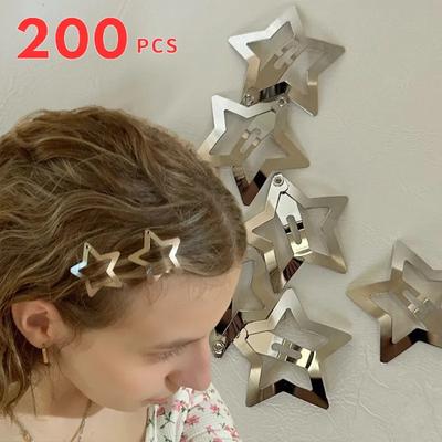 2/200pcs Silver Star Hair Clips for Girl Y2k Filigree Star Metal Snap Clip Hairpins Barrettes Hair Jewelry Nickle Free Lead Free