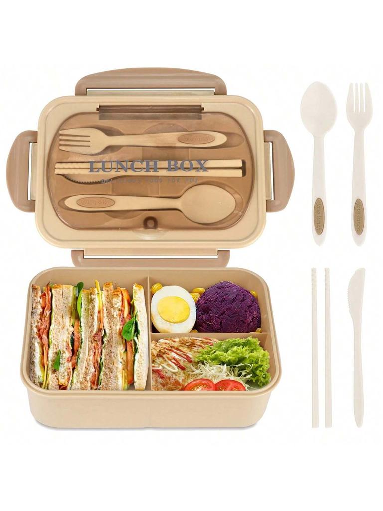 1Pc Bento Box Adult Lunch Box featuring 4 CompartmentsUtensils Sauce Jar Muffin Liners MicrowaveDishwasher Safe Back To School
