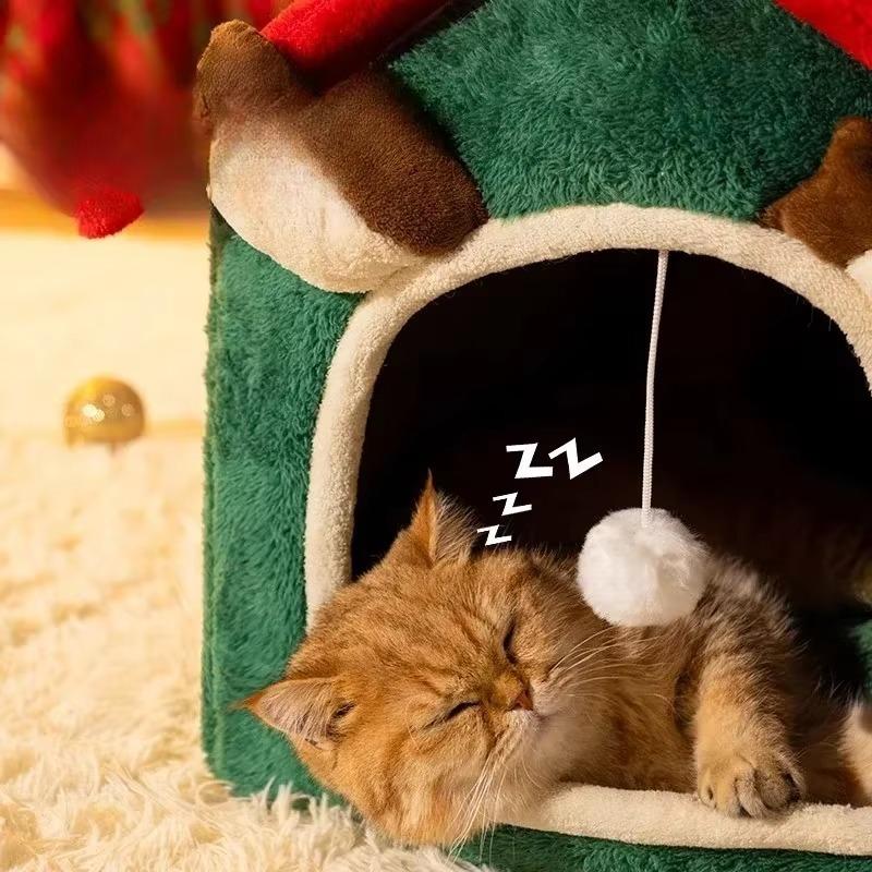 Christmas Cat Nest Dog House Pet Warm Soft Plush Multifunctional Dog Bed Thickened Closed Design Removable Cat House Pet Product