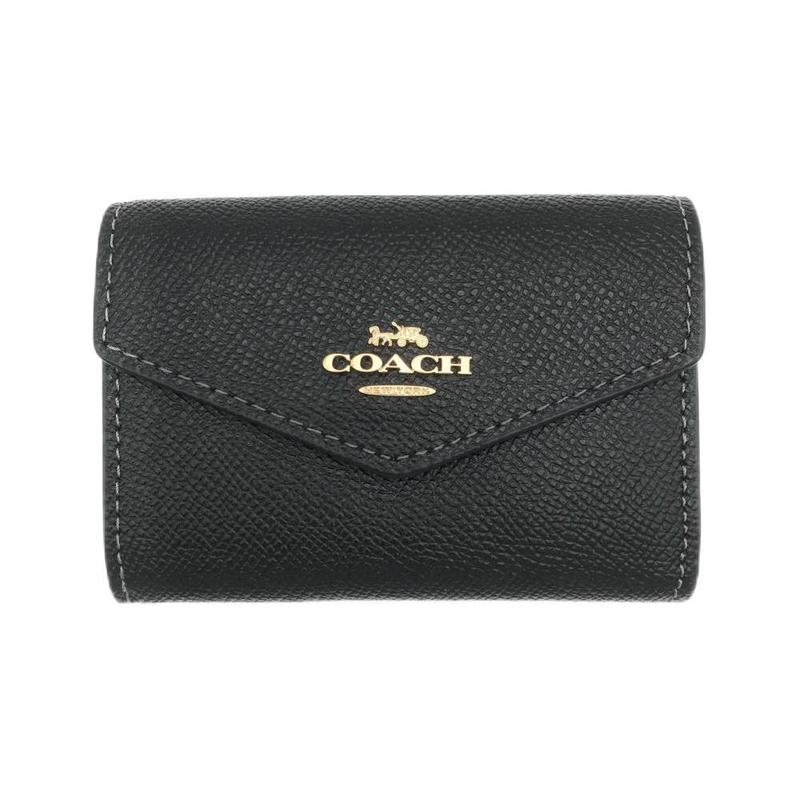 COACH Card Case 10 Golden Horse and Car Logo Logo Flip Cross Pattern Leather Wallet Card Holder Women s Black чёрный