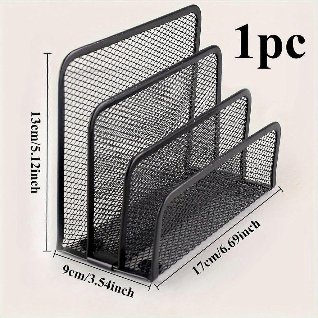 4-Tier Stepped File Organizer, Black Metal Mesh Letter Holder and Mail Sorter for Home Office Desk Storage