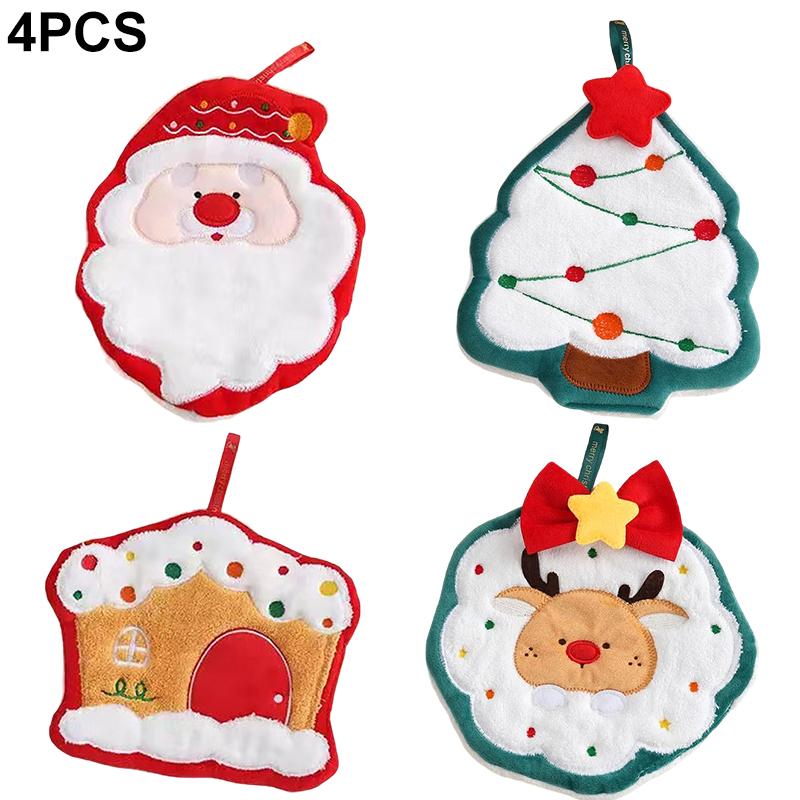 Christmas Towel Cute Christmas Atmosphere Practical Christmas Gift Comfortable Hand Towels Kitchen 4 Styles