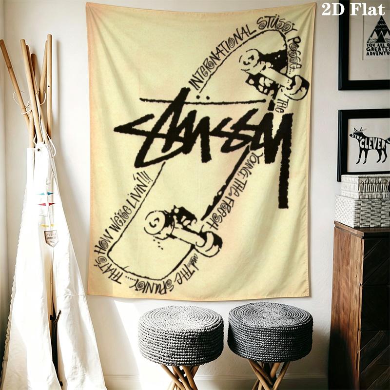 Grey Camo Pattern Tapestry, Dark Camouflage Street Brand City Logo Print Wall Hanging Decor
