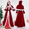Women's Christmas Costume Red Button-up Long-sleeved Knitted Plush Princess Dress