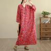 DIMANAF 2025 Women Plus Size Spring Long Dress Loose V-Neck Printing Vintage Casual Floral Oversize Long Sleeve 5034