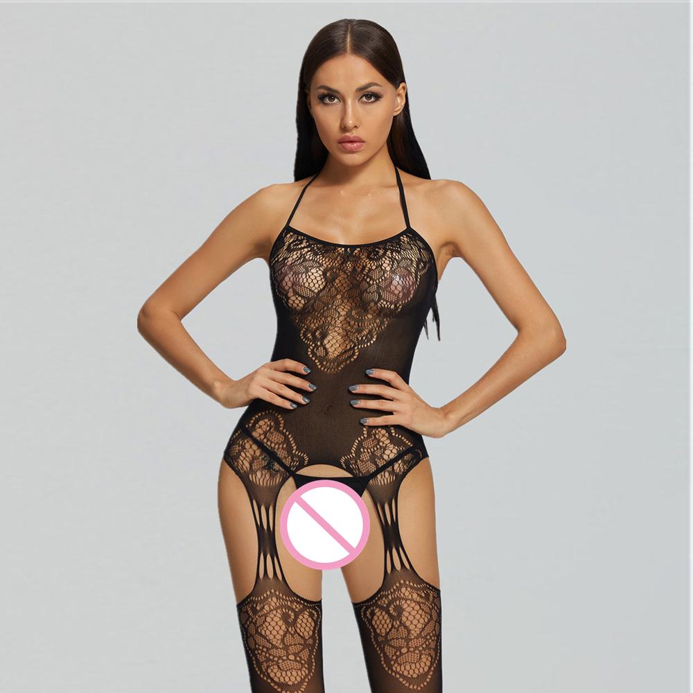 New Sexy Lingerie Female Erotic Sexy Woman Full Body Stockings Perspective Temptation Hollow Breast Open Mesh Teddy Bodysuits