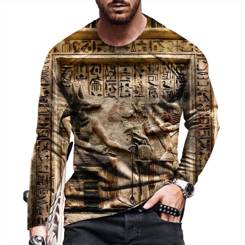

Мужская футболка с коротким рукавом и круглым вырезом, с рисунком египетских иероглифов, винтажная, с 3D-принтом, повседневная, летняя 6XL