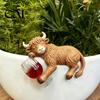 Decorative Hanging Pot Hanger Drunk Highland Cow Resin Figurine Plant Hanger, Cute Animal Figurines, Planter Ornaments Waterproof Micro
