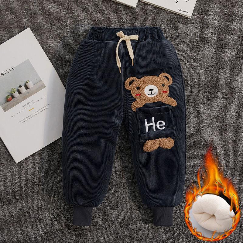 Winter Keep Warm Baby Boys Pants Cute Cartoon Bear Corduroy Girls Trousers Christmas Birthday Gifts 1 2 3 4 5 Years Kids Clothes