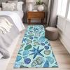Ocean Creature Runner Rugs Cartoon Seahorse Starfish Conch Shell Hallway Mat Non-Slip Absorbent Carpet for Bedroom Living Room