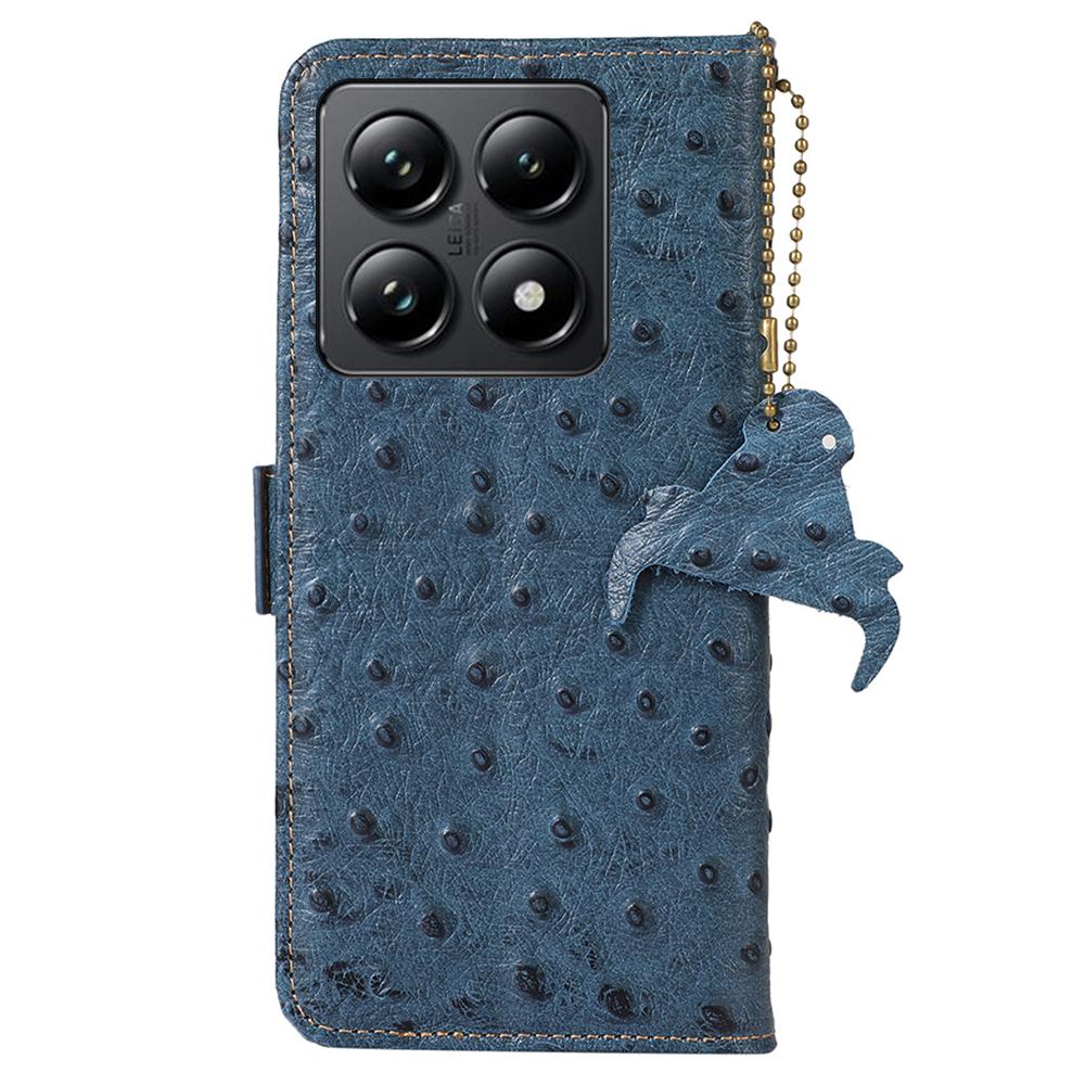 For Xiaomi 14T Case RFID Blocking Genuine Cow Leather Phone Case Ostrich Texture