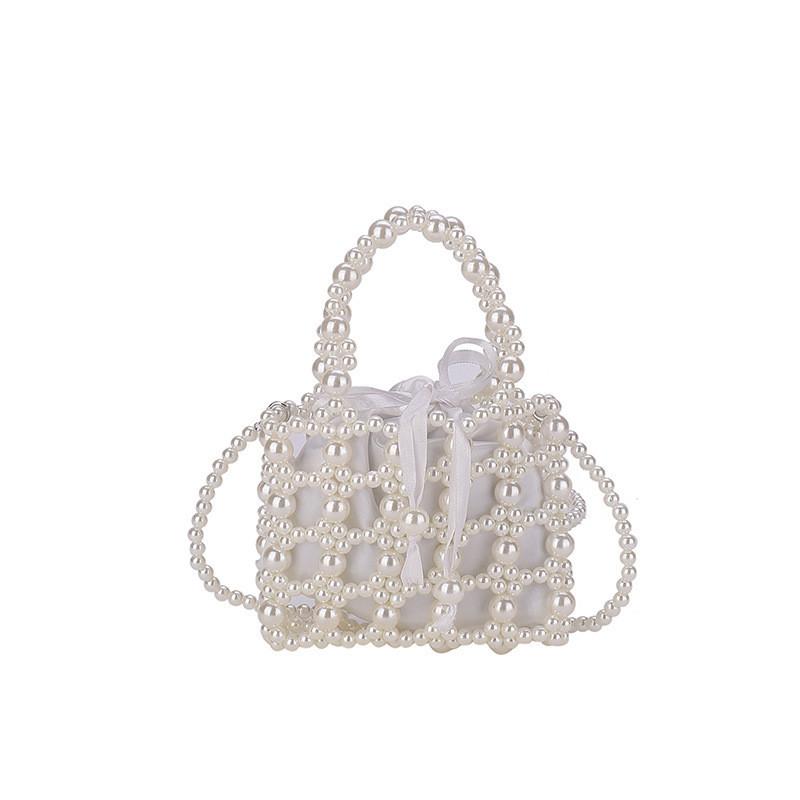 

Stylish Pearl Embellished Shoulder Bag For Kids With Chic Bow Design Ideal For School OffWhite