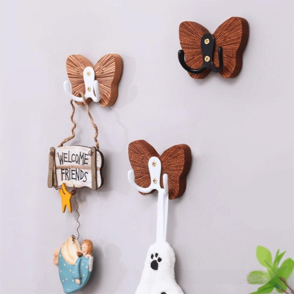 Butterfly Design Self-adhesive Coat Hanger Double Hook Hanging Key Holder Home Decoration