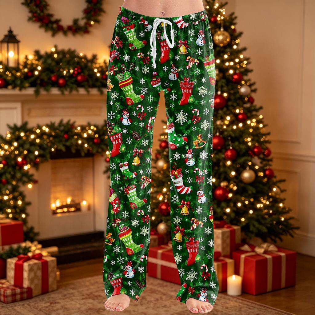 Damen Weihnachtsdruck Hose Lässige Hose ohne Taschen