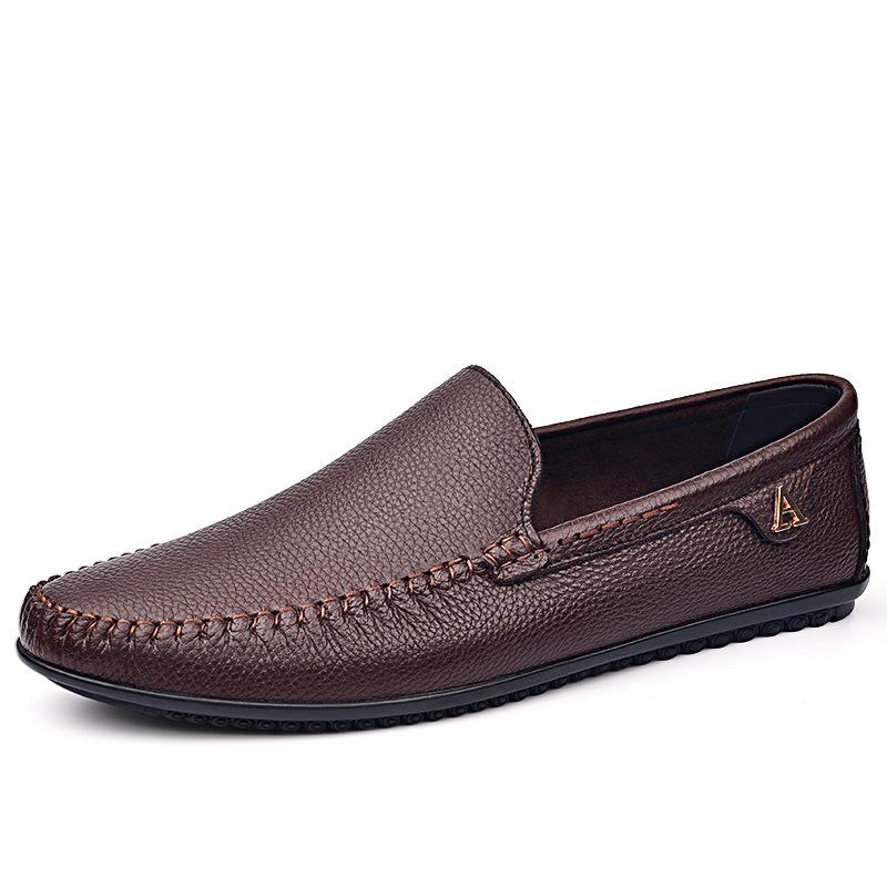 Men s Large Size Cowhide Slip-On Loafers: Casual, Hollowed-Out Design 46