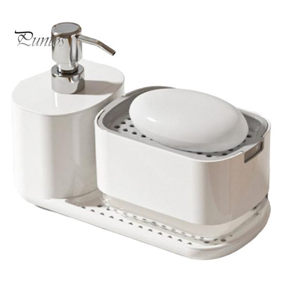 Kitchen Dish Soap Dispenser with Sponge Holder Anti-Slip Base Refillable Hand & Dish Soap Container Kit Hand Sanitizer Dispensing Box for Home Hotel