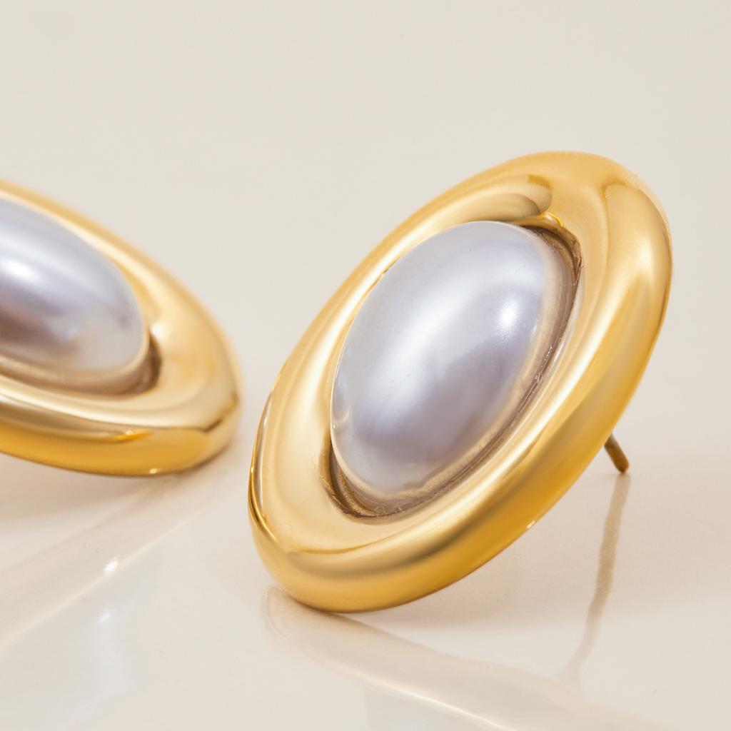 Youthway Luxury Style Oval Resin Pearl Earrings Stainless Steel Gold Color Plated Earrings Daily Commuter Jewelry Gift