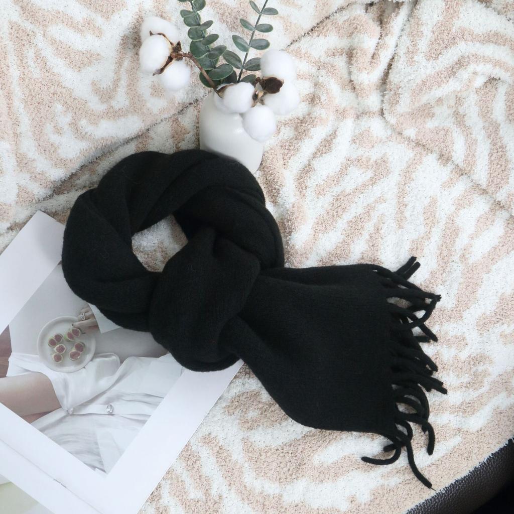 Scarf female Korean version simple and versatile thickened warm female atmosphere knitted wool solid color scarf customization