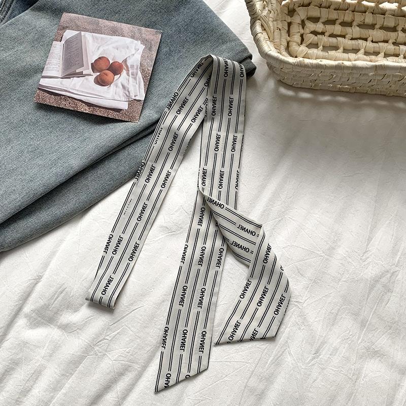 Silk scarf long strip high-end thin and narrow scarf women wear silk scarf polka dot plaid printing streamer