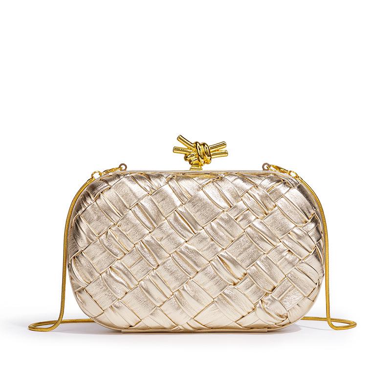 Borsa a mano intrecciata versatile da donna 2025: Elegante Pochette e Borsa a Tracolla con Catena per Banchetti, Serate e Altro