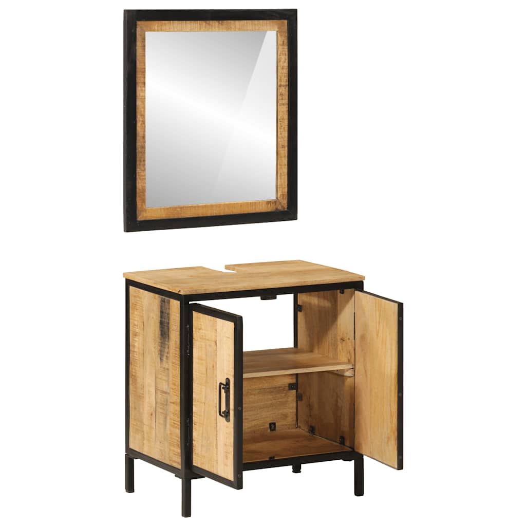 2 Piece Bathroom Furniture Set Iron and Solid Mango Wood
