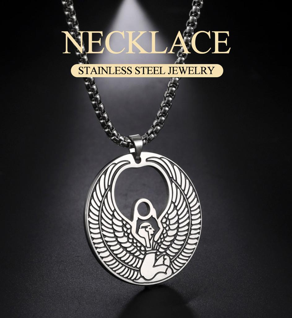 Dawapara Egyptian Mother Goddess Isis Amulet Pendants Hollow Vintage Talisman Necklace Stainless Steel Jewelry