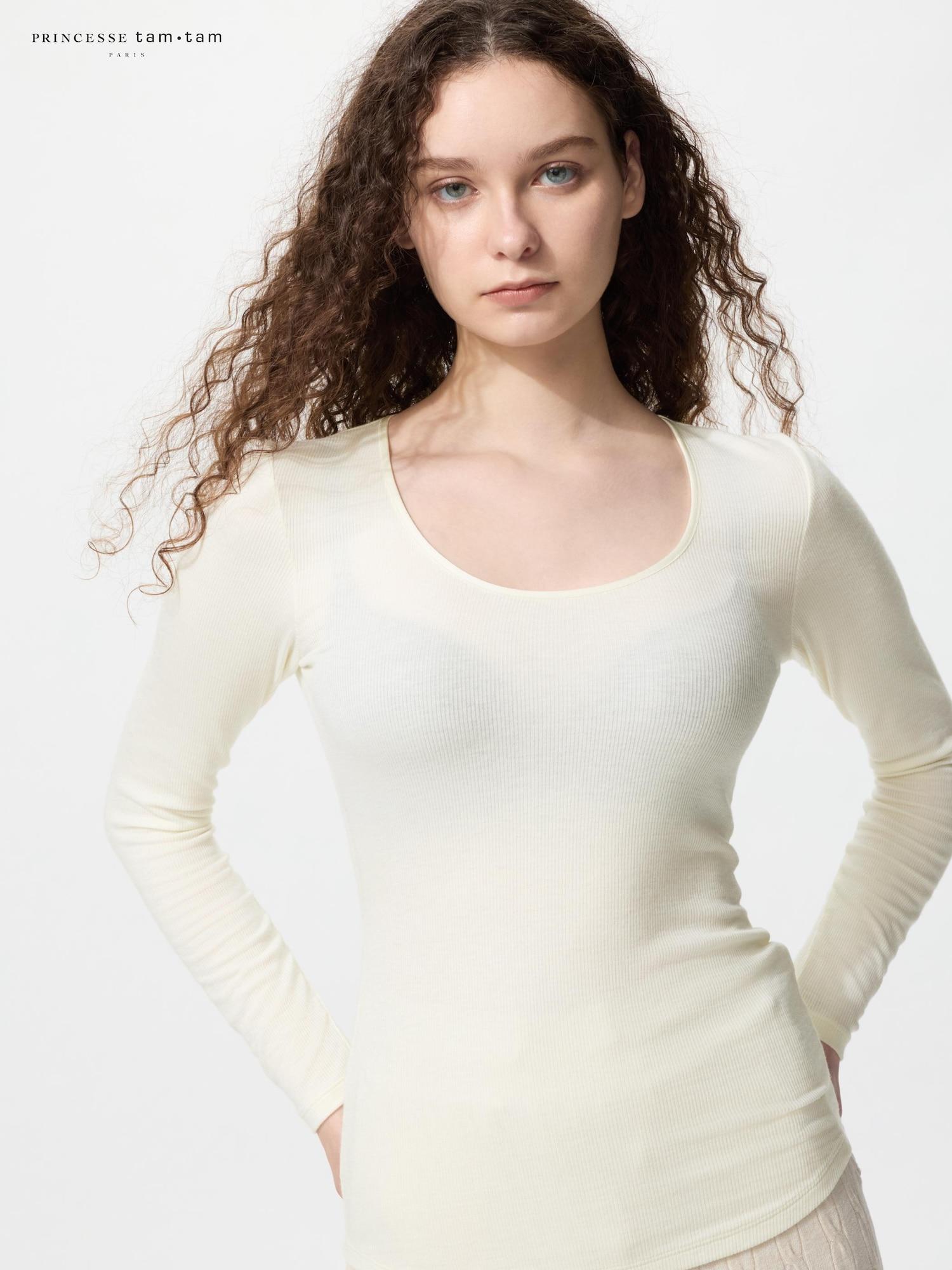 

Uniqlo Ультратеплое термофутболка с круглым вырезом в рубчик из кашемировой смеси HeaTTech 00 WHITE/S